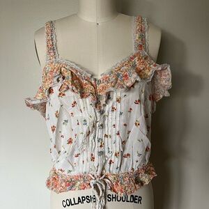 American Eagle Floral Ruffle Trim Top
